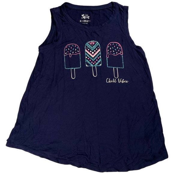 Size: 8 - Navy Sleeveless "Chill Vibes" Top w/ Sparkle Popsicle Graphic - Picture 1 of 1